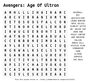 Word Search on  Avengers: Age Of Ultron