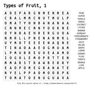 Word Search on Types of Fruit, 1